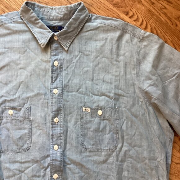 POLO RALPH LAUREN SHORT SLEEVE CHAMBRAY BUTTON DOWN SHIRT 2XLT PREPPY CASUAL - Picture 2 of 3